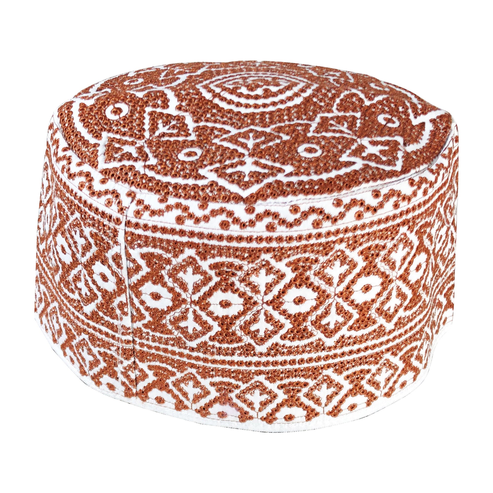 White Embroidery Omani Style Tall Hard Kufi Hat - Hijaz