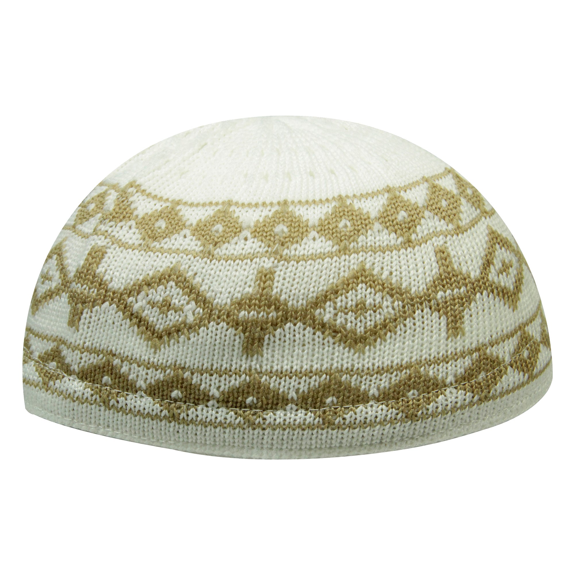 Brown Stretchable Knit Kufi Beanie Skull Cap Topi with Diamond Designs-21.5 - Hijaz