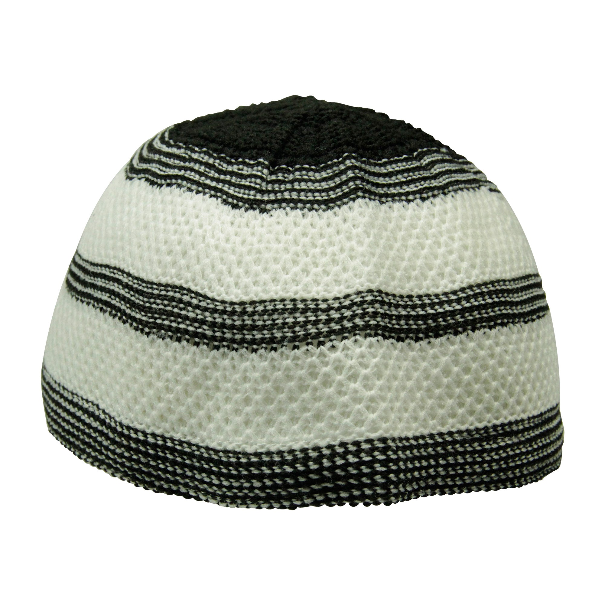 Black and White Stretchable Knit Kufi Beanie Skull Cap Topi Stripe Design-23 - Hijaz