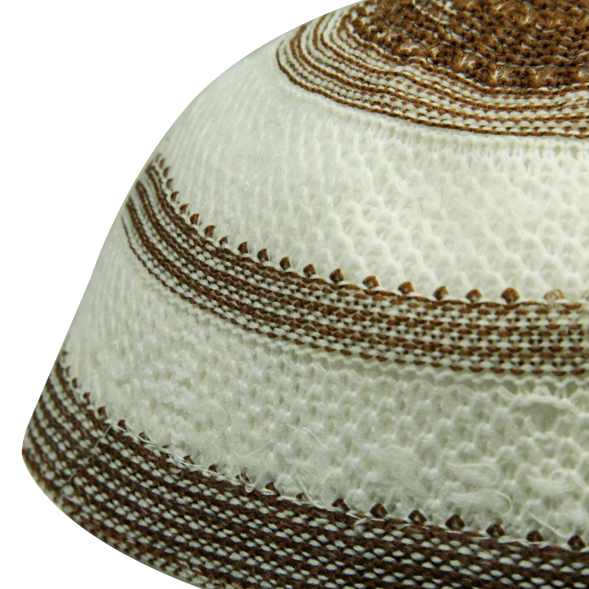 Brown and White Stretchable Knit Kufi Beanie Skull Cap Topi Stripe Design-21.5 - Hijaz