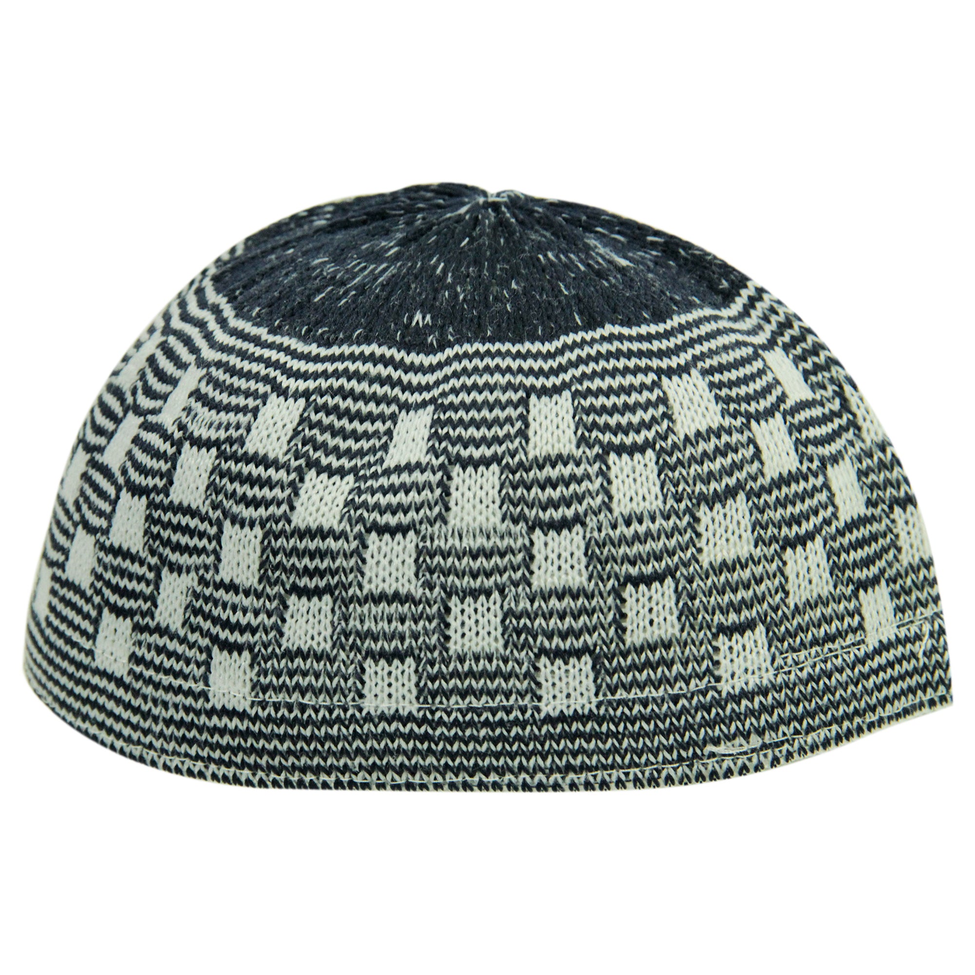 Navy Blue Soft Stretchable Knit Kufi Beanie Skull Cap Topi Checker Design - Hijaz