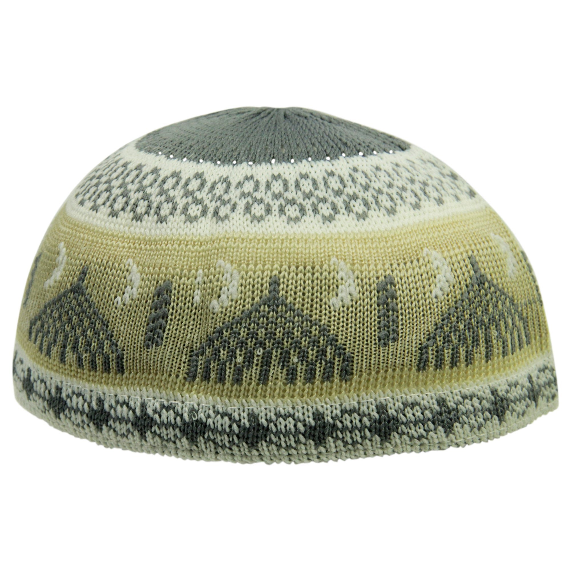 Cool Gray and Tan Minaret Design Large Soft Cotton Kufi Skull Cap - Hijaz
