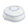 White and Blue Triple Line Stitching Men's Hard Kufi Hat Coofie Crown - Hijaz