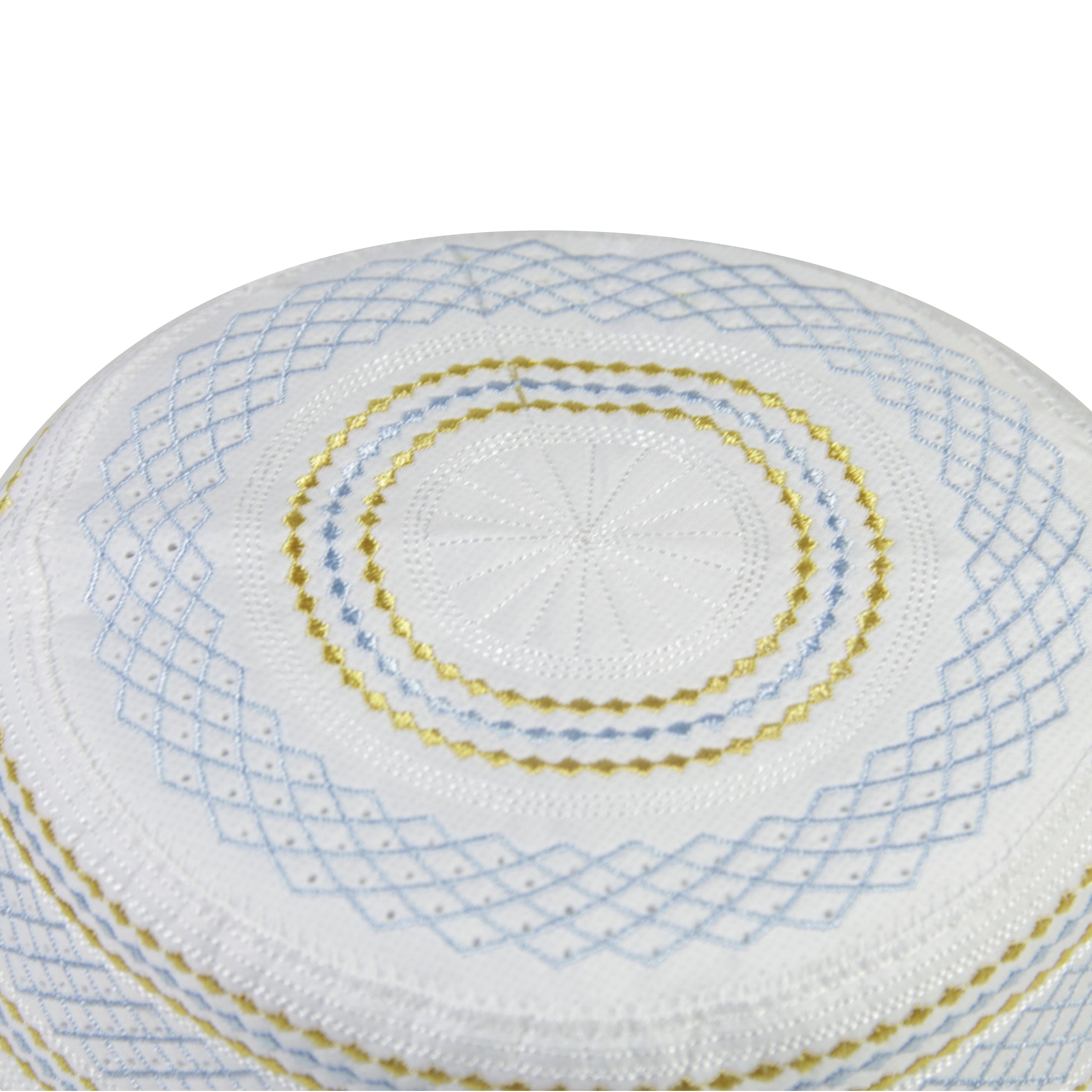 White Gold and Light Blue Diamond Stitch Men's Hard Kufi Hat Coofie Crown - Hijaz