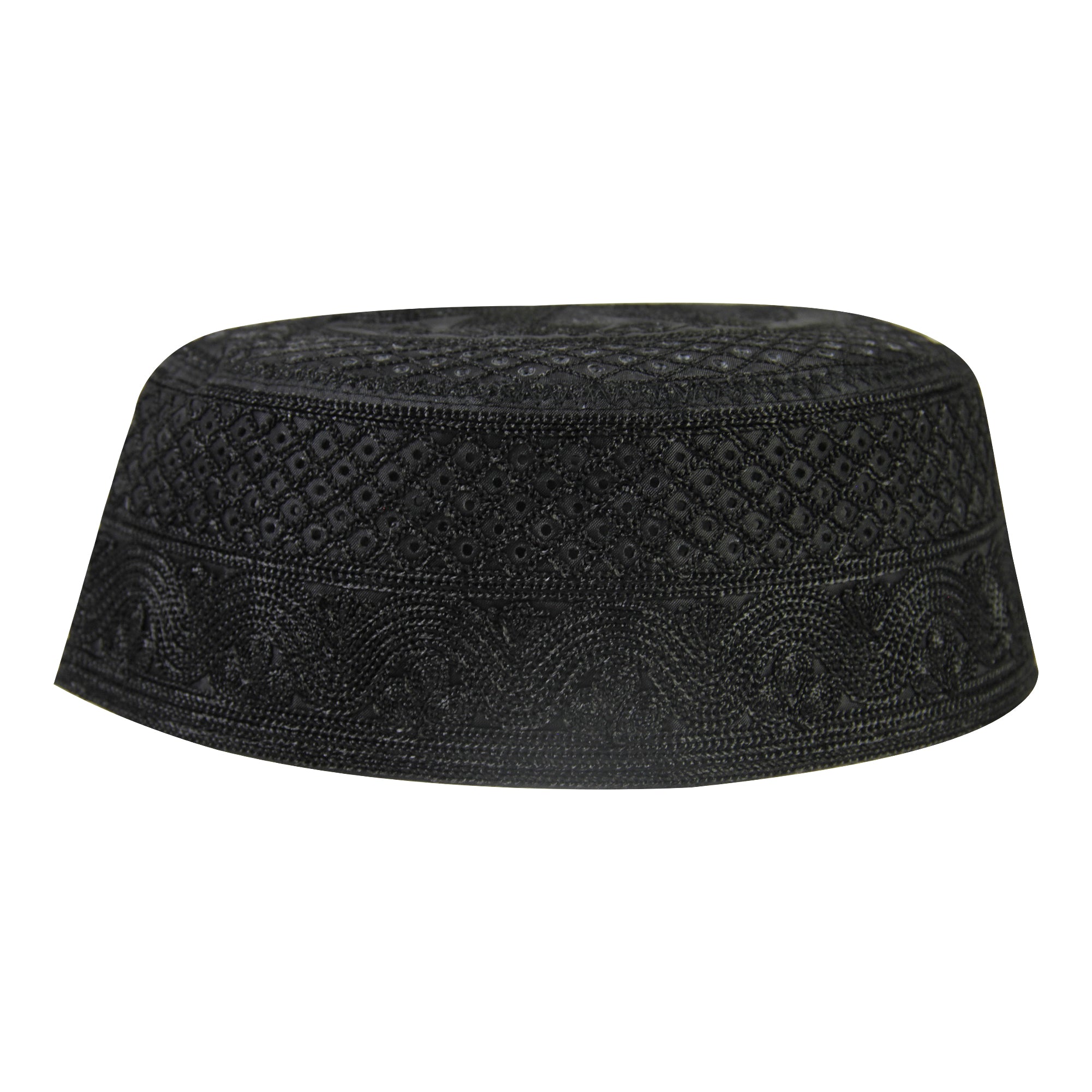 Plain Black Lotus Arch Stitch Men's Hard Kufi Hat Coofie Crown - Hijaz