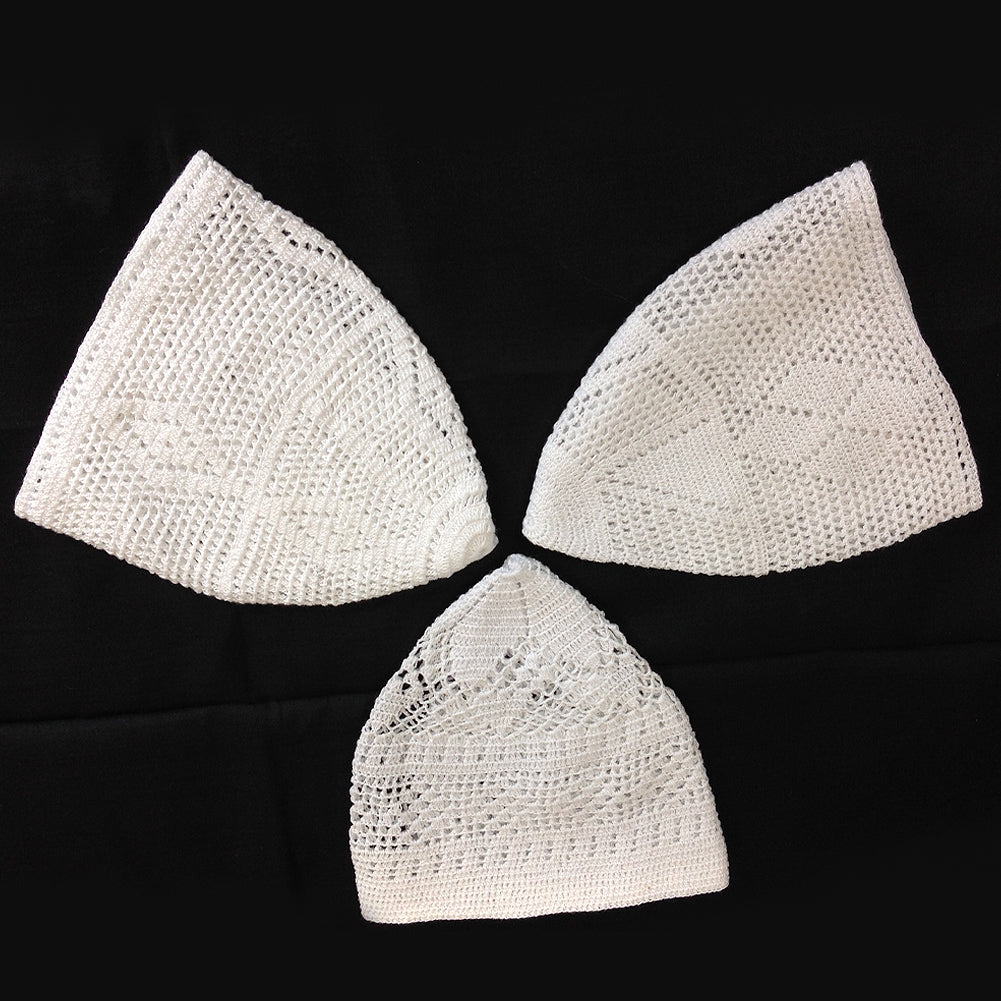 Men's Handcrafted Set of 3 Crochet Kufi Topi in White Swiss Cotton in Assorted Design and Size - Hijaz