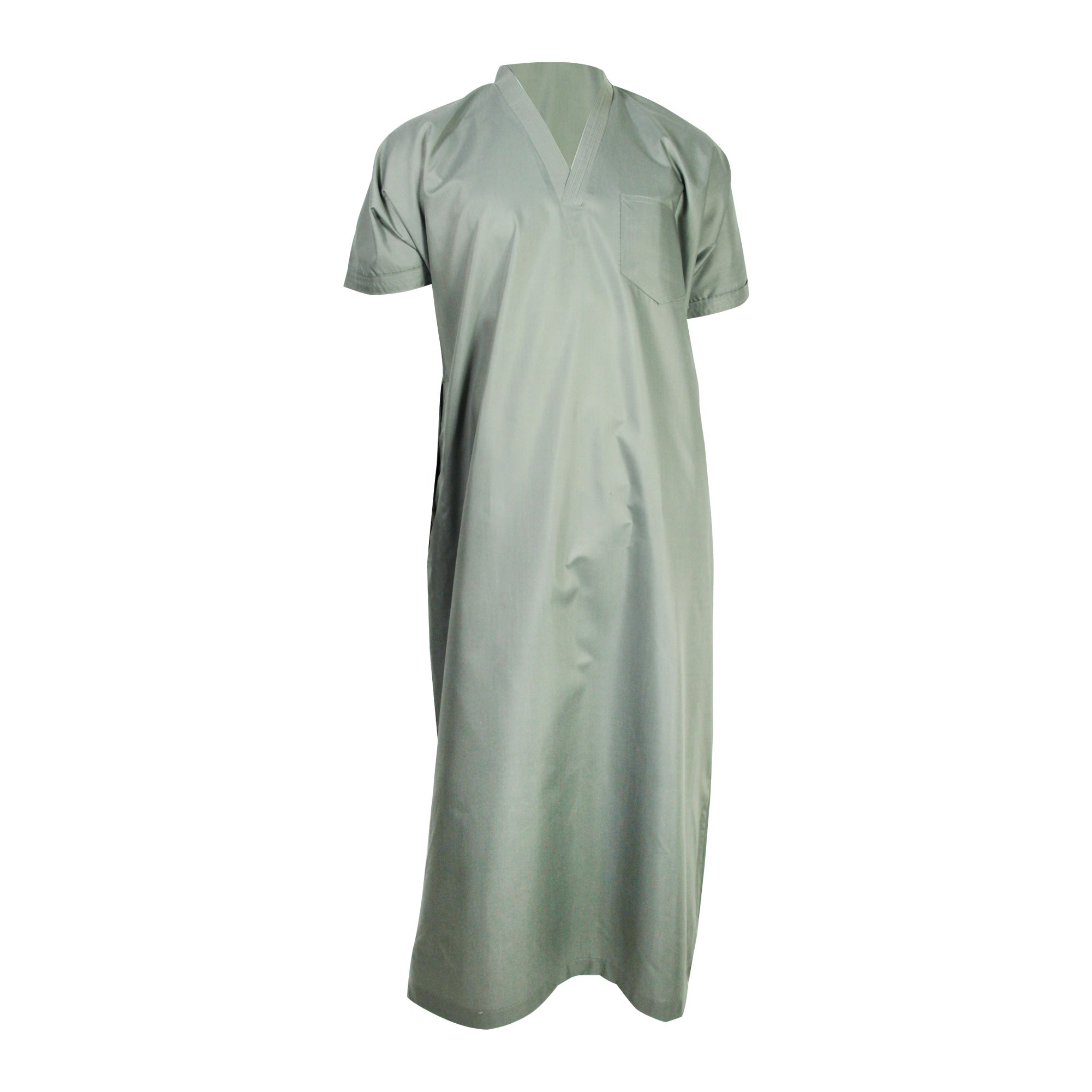 Warm Gray V-Neck Short Sleeve Casual Cotton Men's Thobe Arab Robe Dishdasha - Hijaz