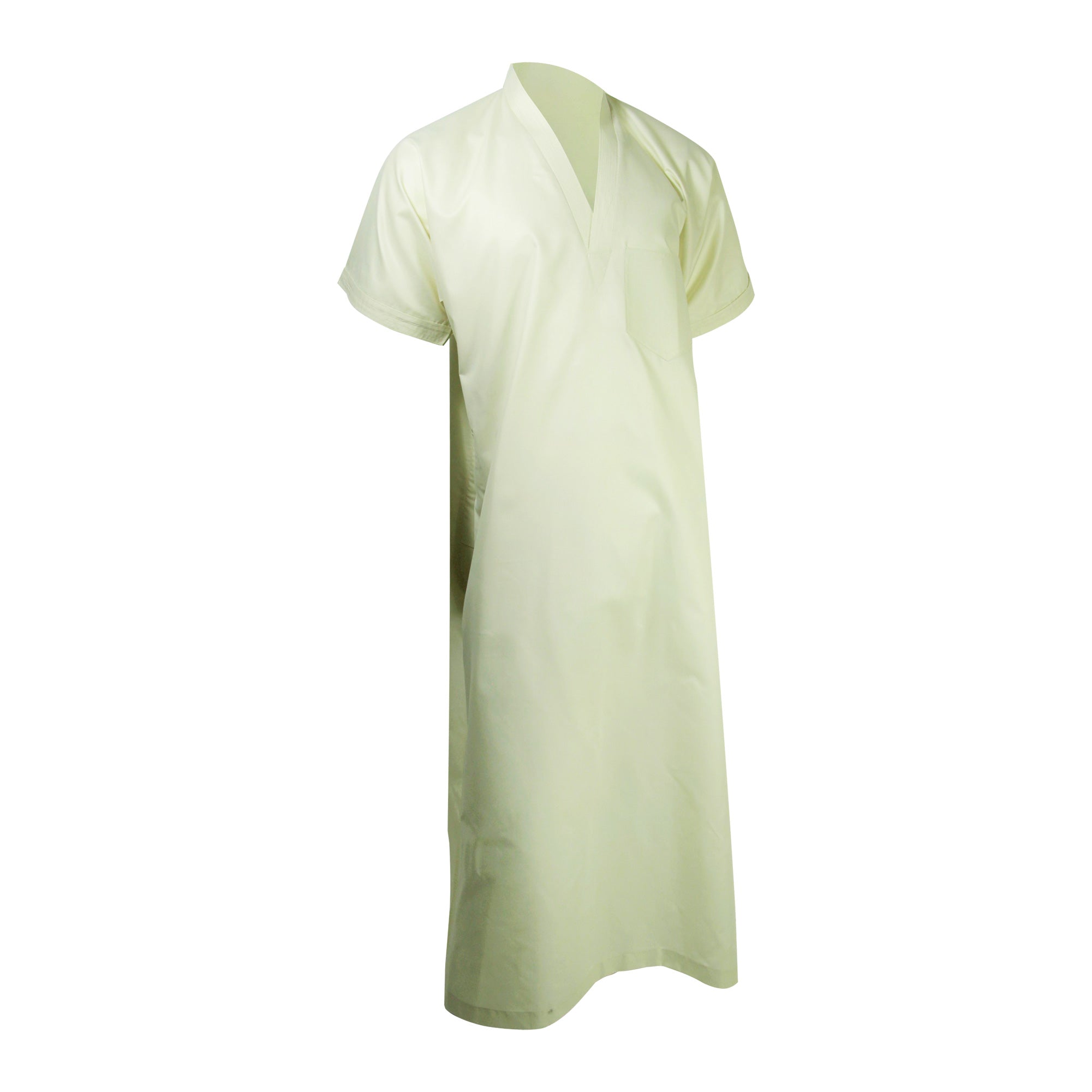 Cream V-Neck Short Sleeve Casual Cotton Men's Thobe Arab Robe Dishdasha - Hijaz