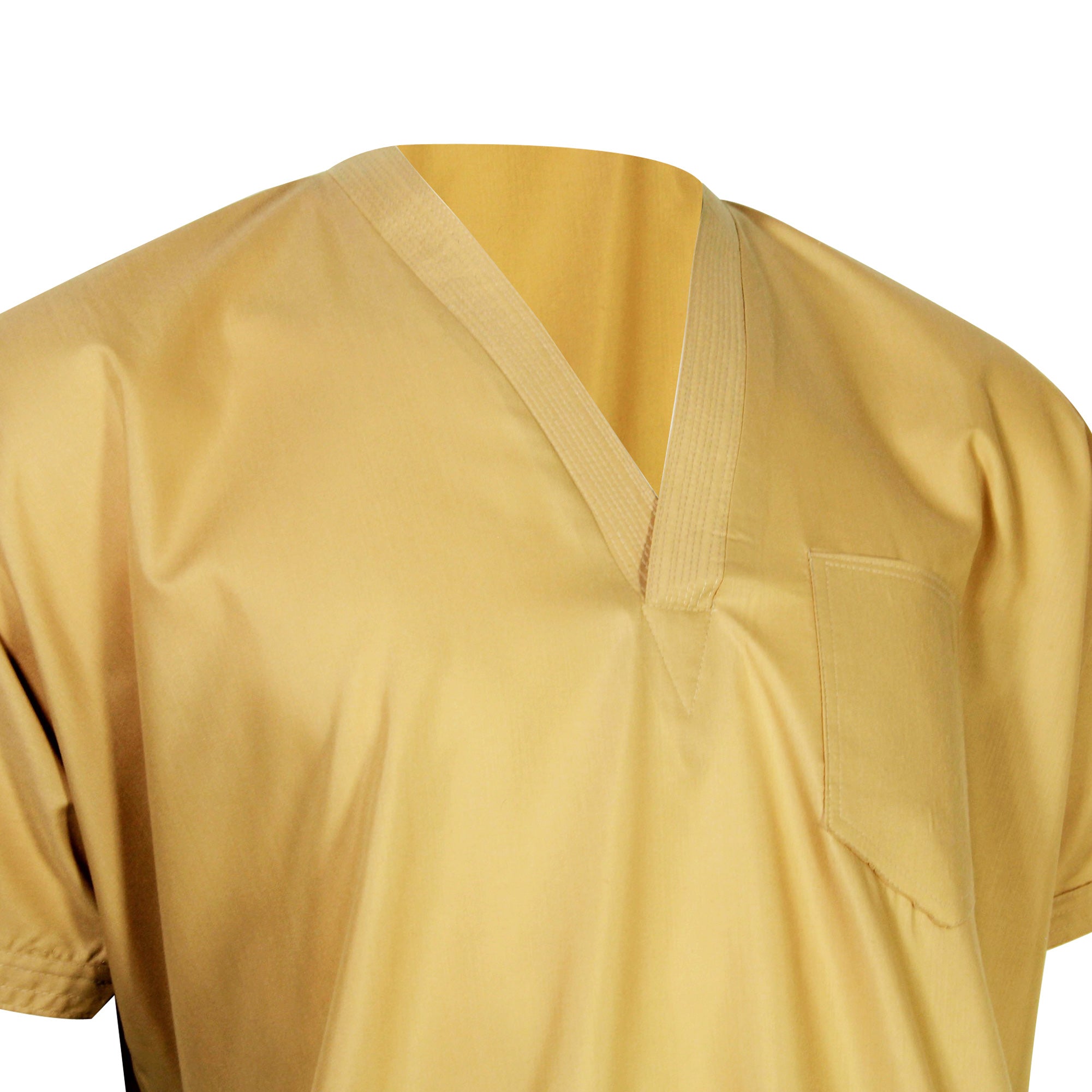 Gold V-Neck Short Sleeve Casual Cotton Men's Thobe Arab Robe Dishdasha - Hijaz