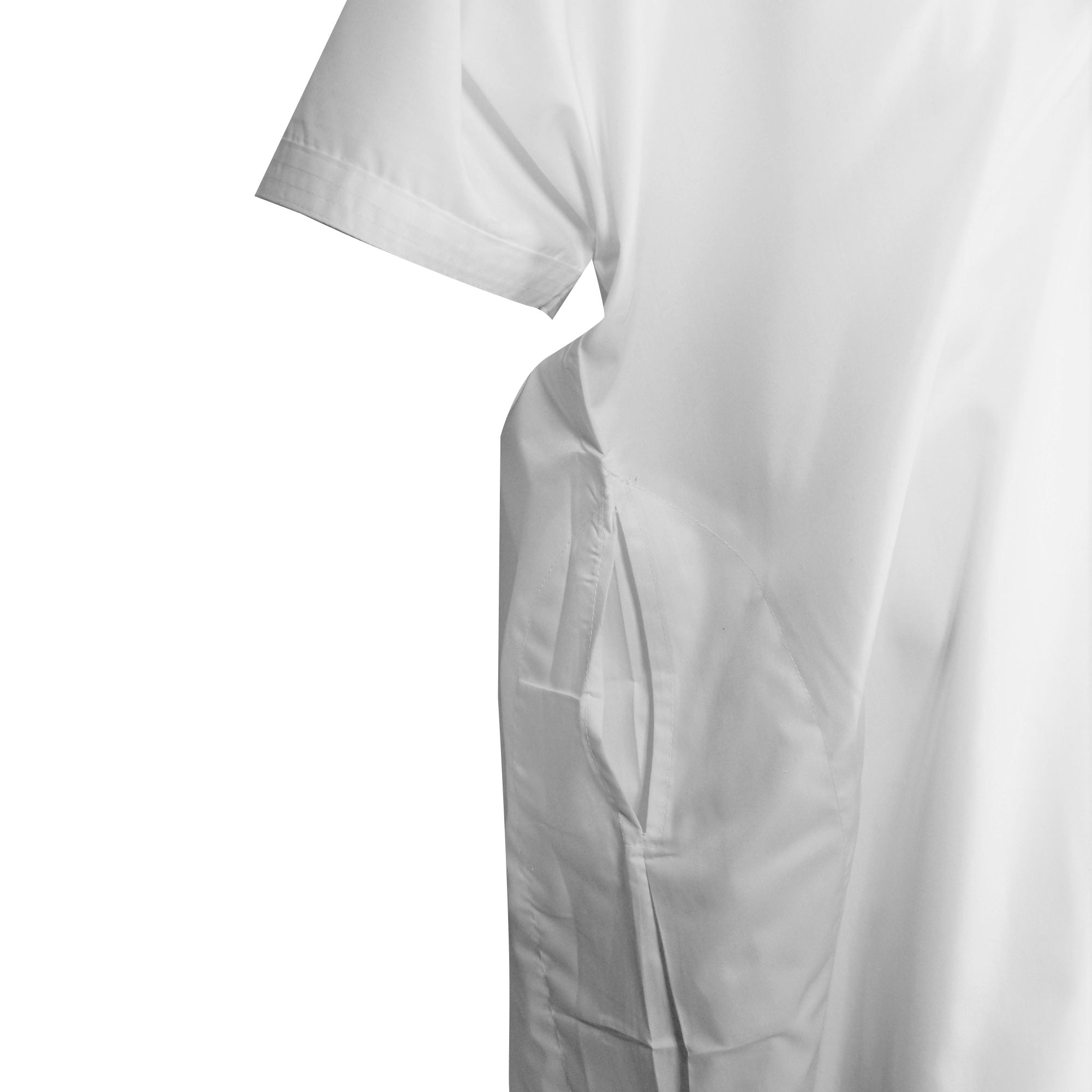 White V-Neck Short Sleeve Casual Cotton Men's Thobe Arab Robe Dishdasha - Hijaz