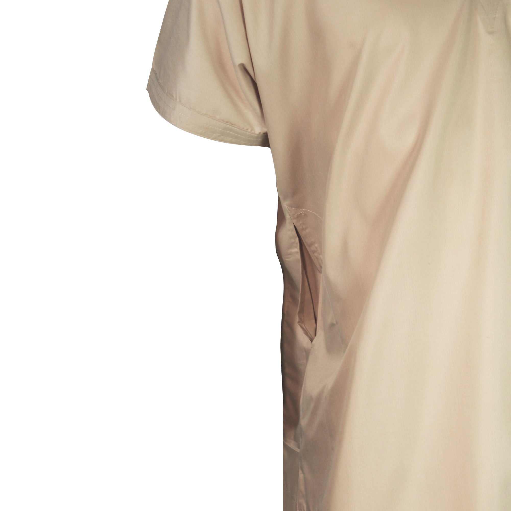 Light Brown V-Neck Short Sleeve Casual Cotton Men's Thobe Arab Robe Dishdasha - Hijaz