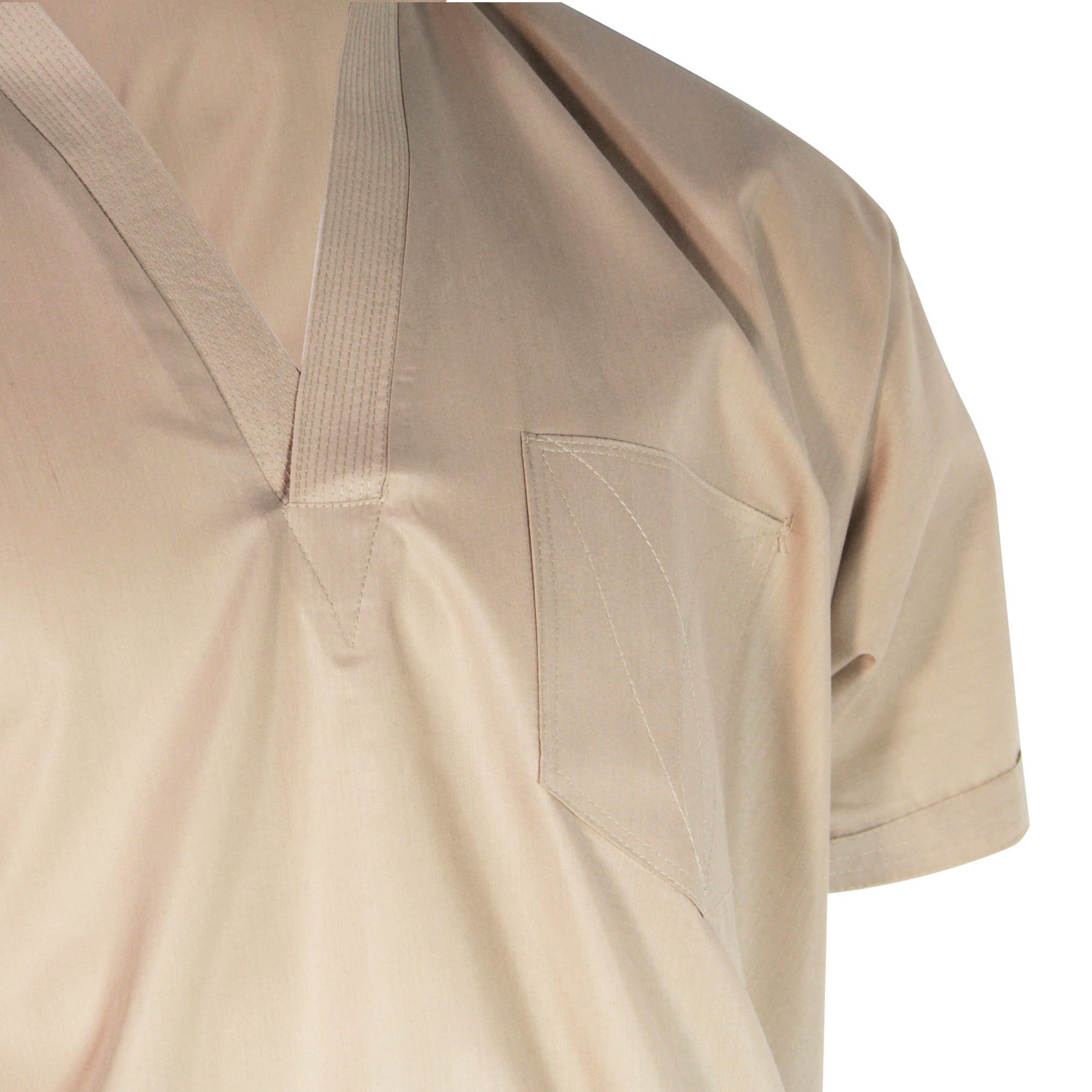 Light Brown V-Neck Short Sleeve Casual Cotton Men's Thobe Arab Robe Dishdasha - Hijaz
