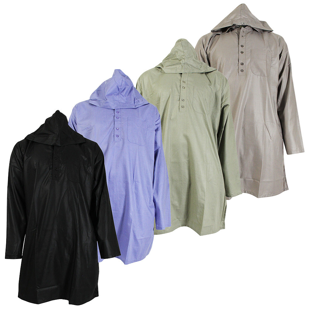 Plain Hooded Long Sleeve Casual Kurta Shirt - Hijaz