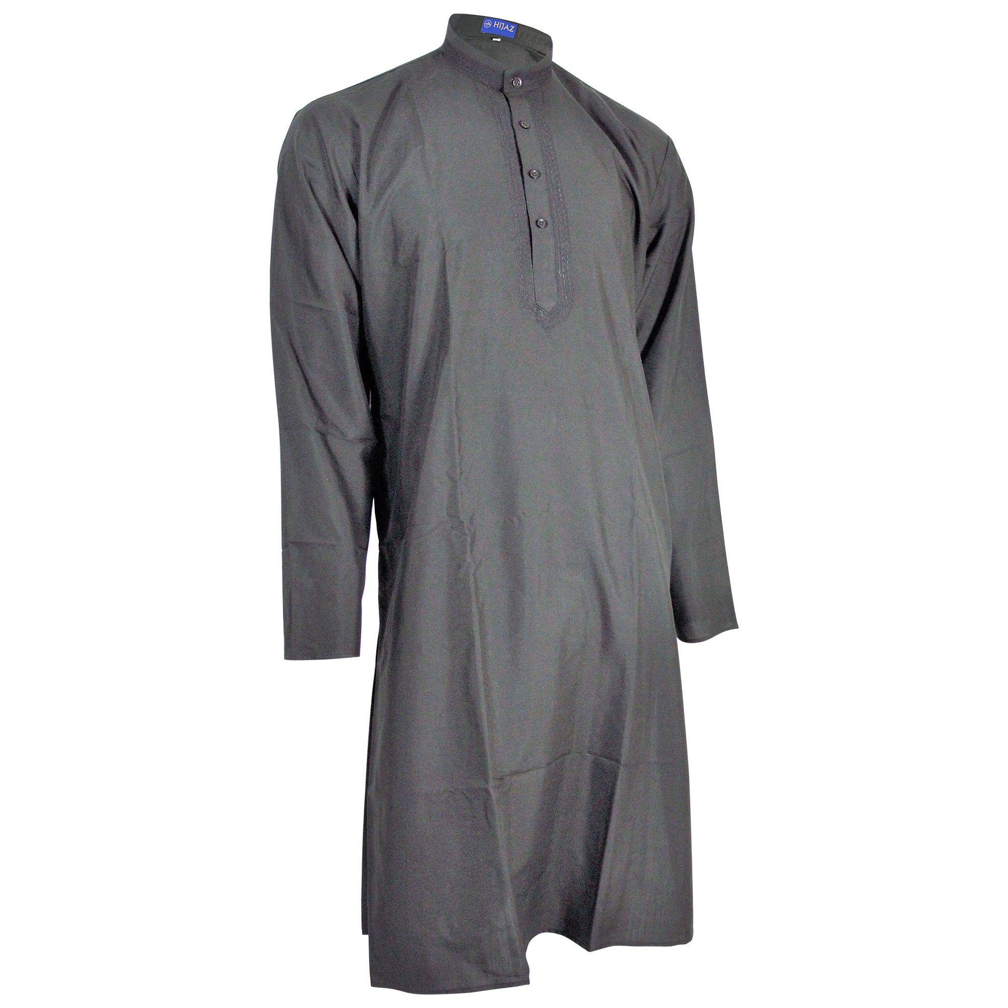 Black Embroider Wrinkle Free Cotton Formal Kurta shirt with Mandarin Collar - Hijaz