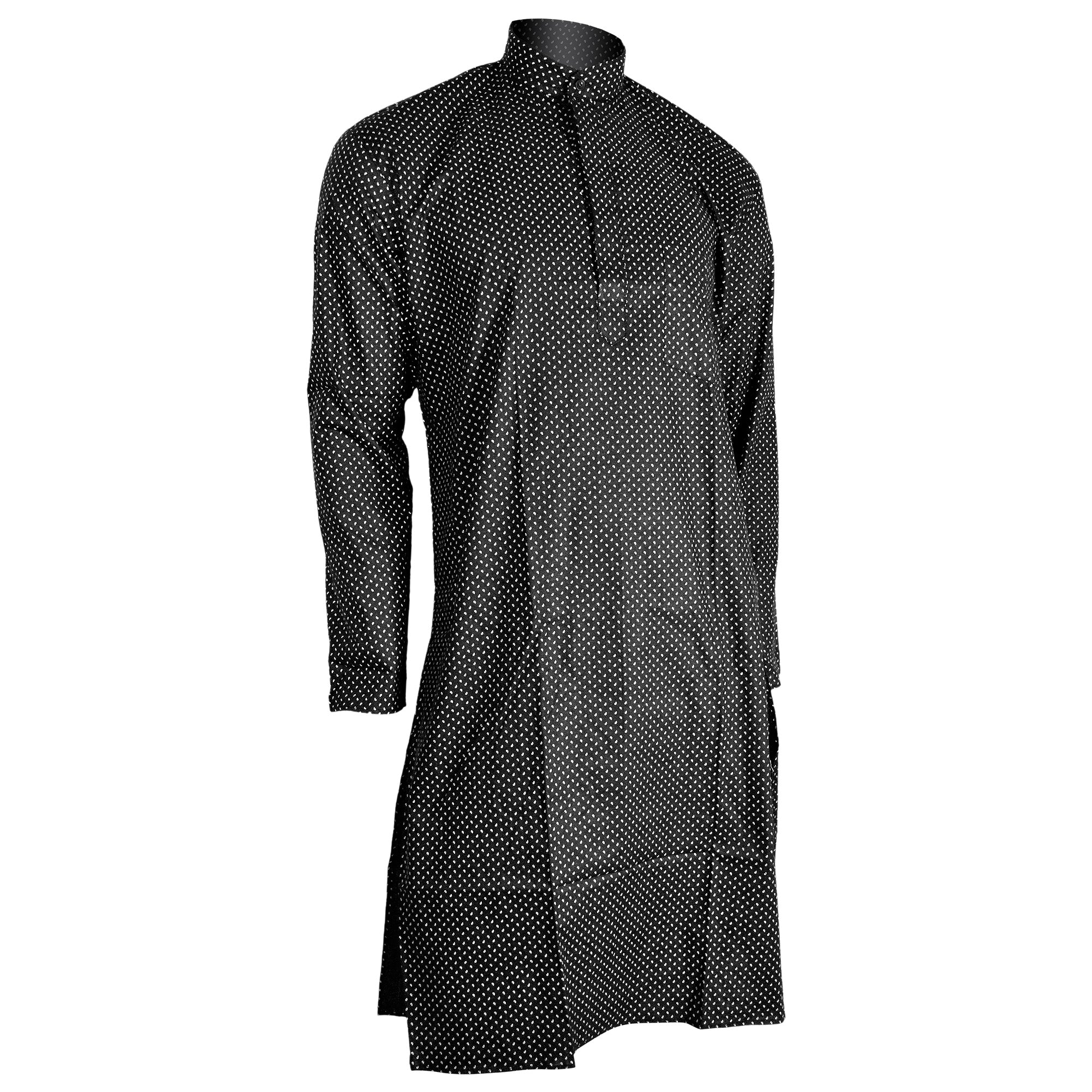 Teardrop Print Men's Formal Fitted Kurta Shirt With Mandarin Collar - Hijaz