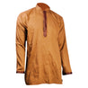 Tan Brocade Accented Men's Short Cotton Kurta with Mandarin Collar - Hijaz