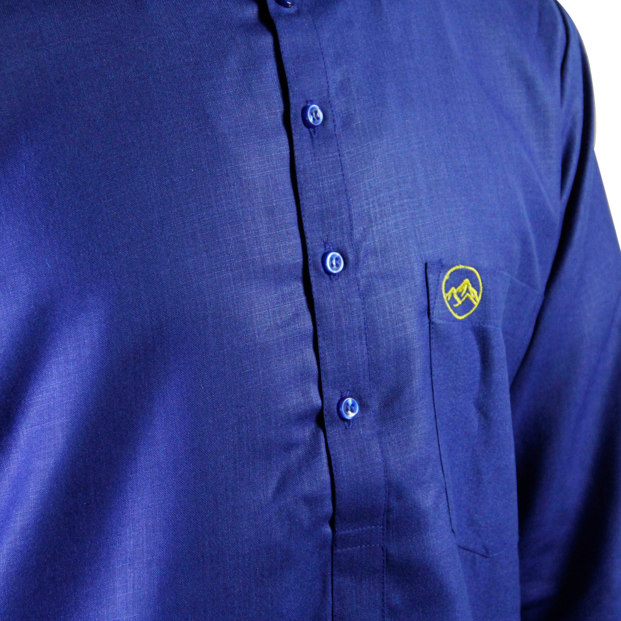 Men's Blue Modern Casual Cotton Short Asian Kurta Shirt With Accent Cuffs - Hijaz