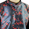 Men's Dark Blue Formal Silky Cotton Cherry Blossom Long Asian Kurta Shirt - Hijaz