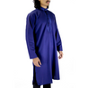 Men's Embroidered Navy Blue Kurta Wrinkle Free Cotton Throbe Short Tunic - Hijaz