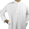 Men's Embroidered Plain White Kurta Top Wrinkle Free Cotton Long Tunic - Hijaz