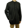 Men's Embroidered Plain Black Kurta Top Wrinkle Free Cotton Short Tunic - Hijaz