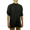 Men's Embroidered Plain Black Kurta Top Wrinkle Free Cotton Short Tunic - Hijaz