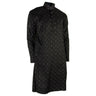 Men's Black Clover Leaf Pattern Kurta with Mandarin Collar and Pockets - Hijaz