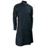 Men's Navy Blue Clover Leaf Pattern Kurta with Mandarin Collar and Pockets - Hijaz