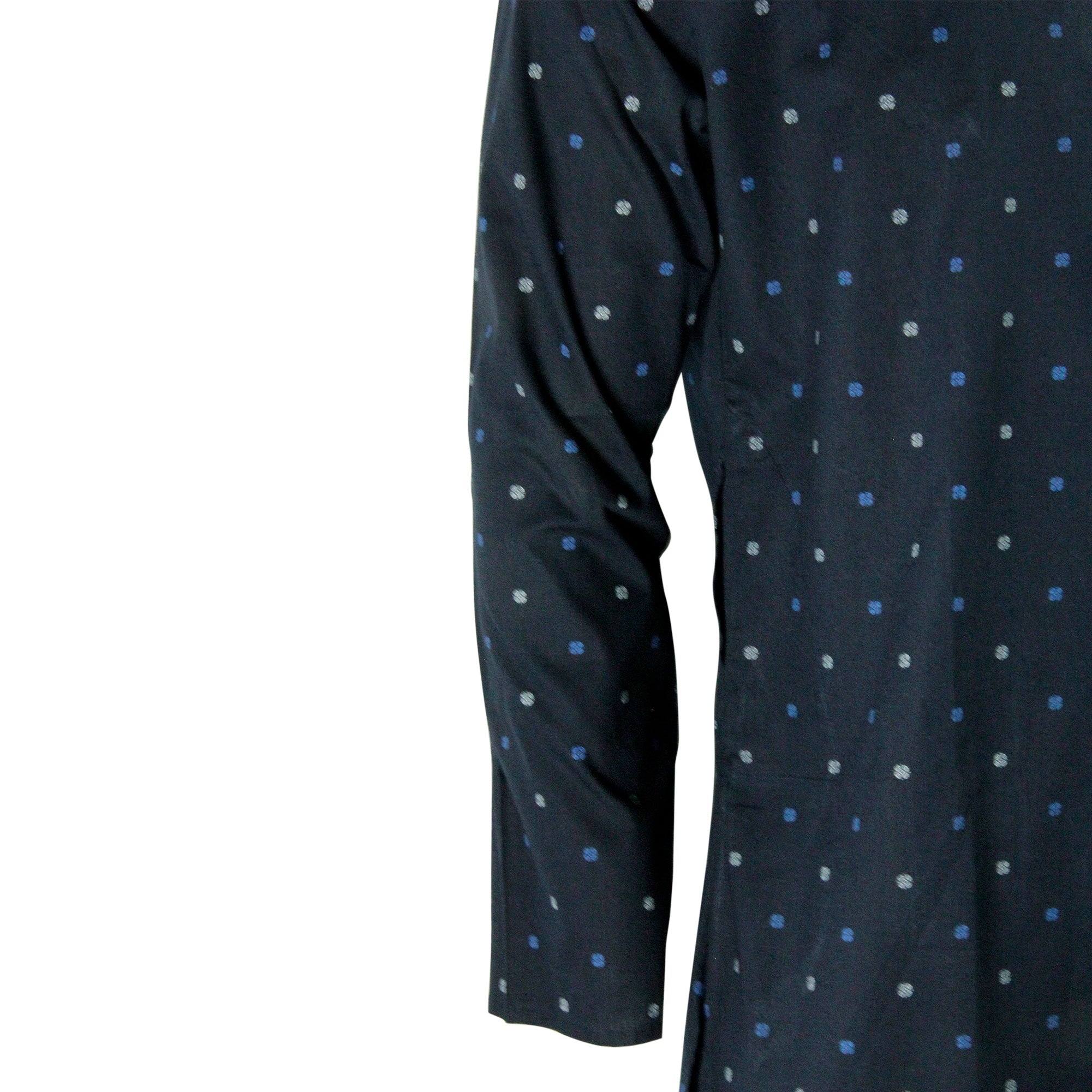 Men's Navy Blue Clover Leaf Pattern Kurta with Mandarin Collar and Pockets - Hijaz