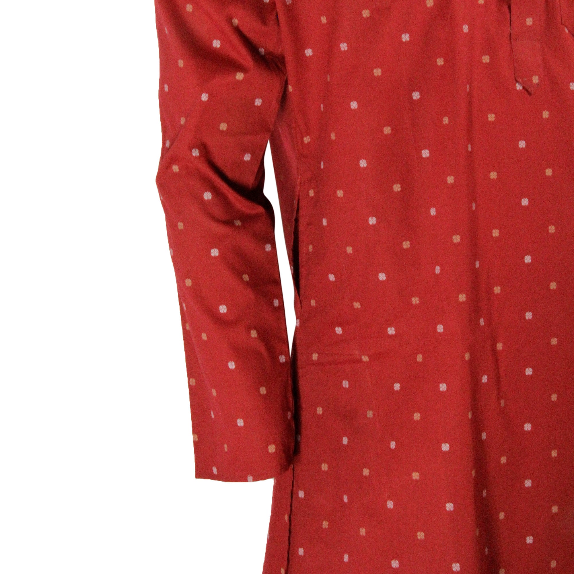 Men's Red Clover Leaf Pattern Kurta with Mandarin Collar and Pockets - Hijaz