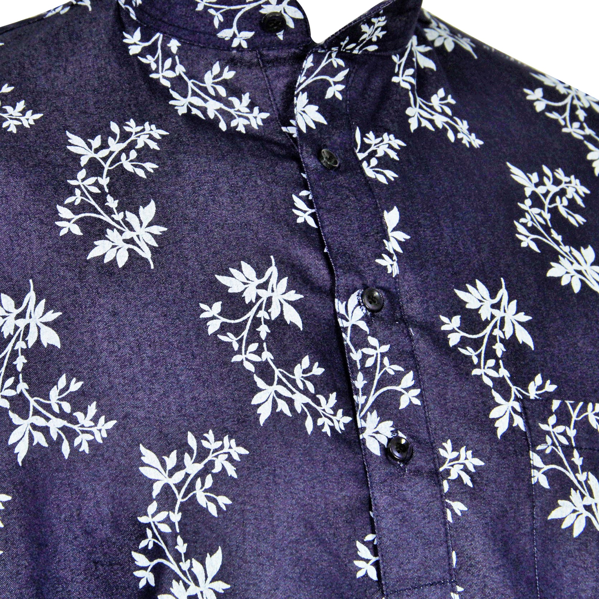 Leaf Pattern Denim Modern Indian Men's Kurta Knee Length with Pockets - Hijaz