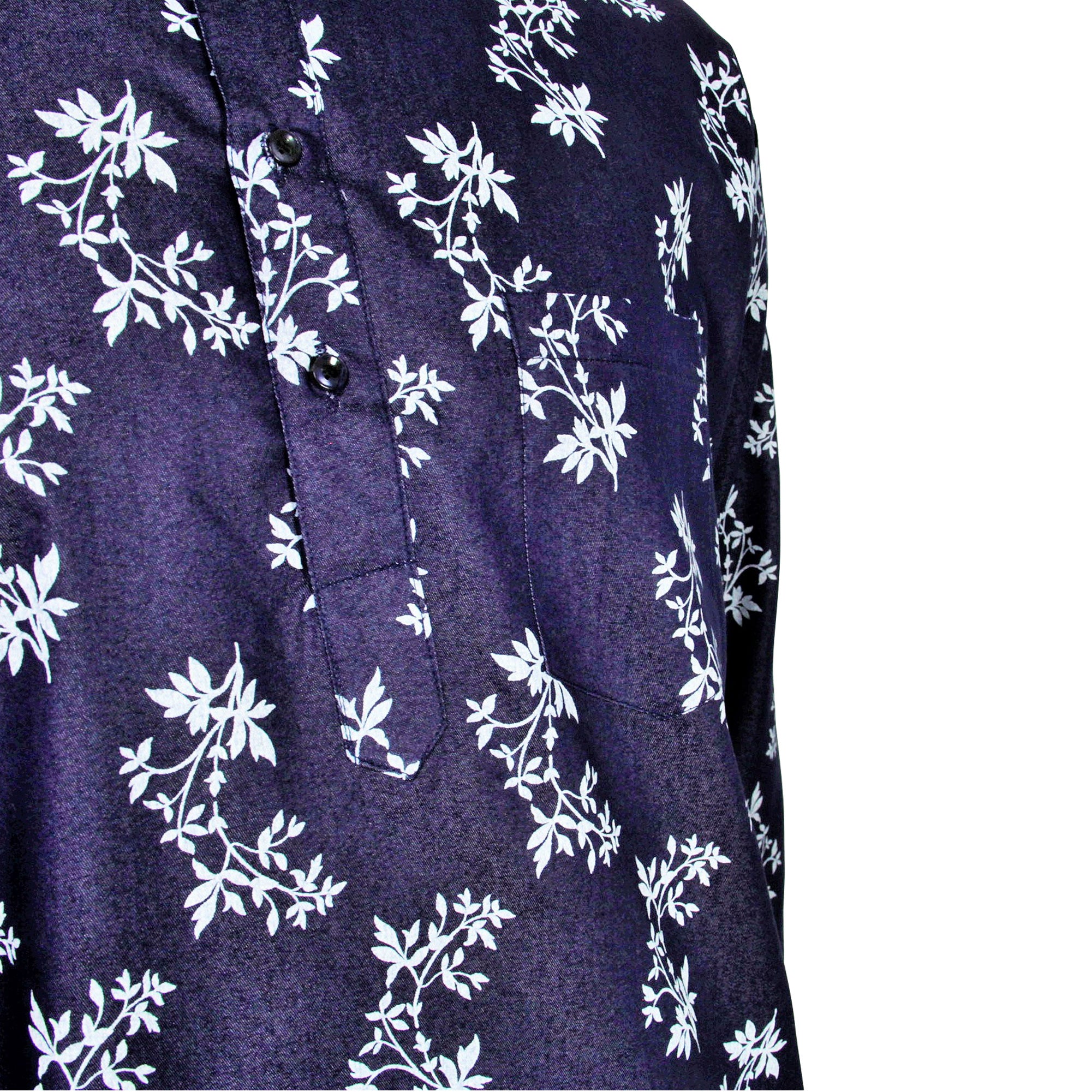 Leaf Pattern Denim Modern Indian Men's Kurta Knee Length with Pockets - Hijaz