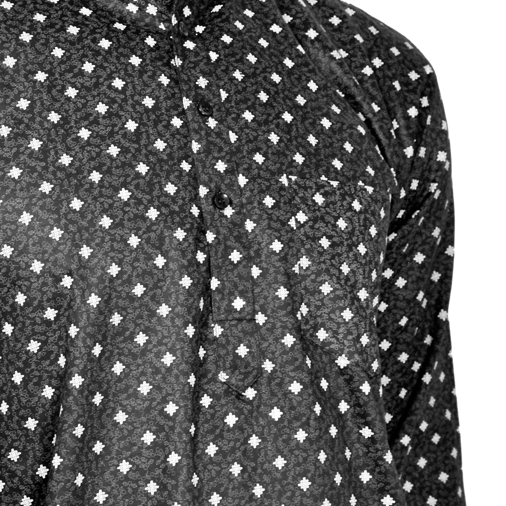 Black Cotton Men's Indian Knee Length Flower Pattern Kurta with Pockets - Hijaz