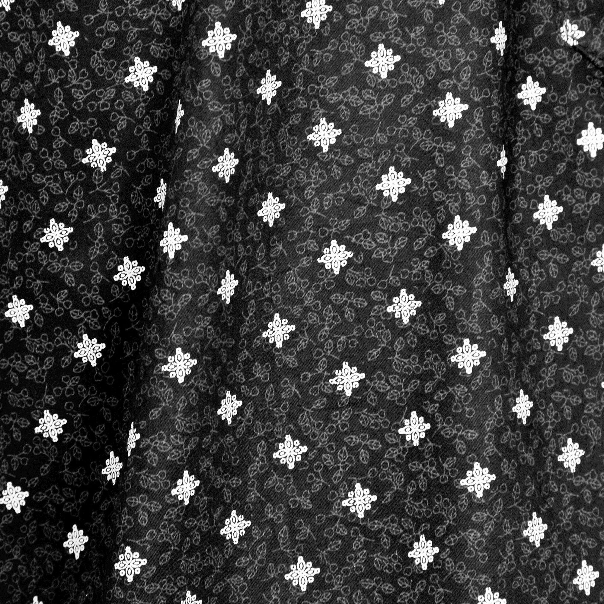 Black Cotton Men's Indian Knee Length Flower Pattern Kurta with Pockets - Hijaz