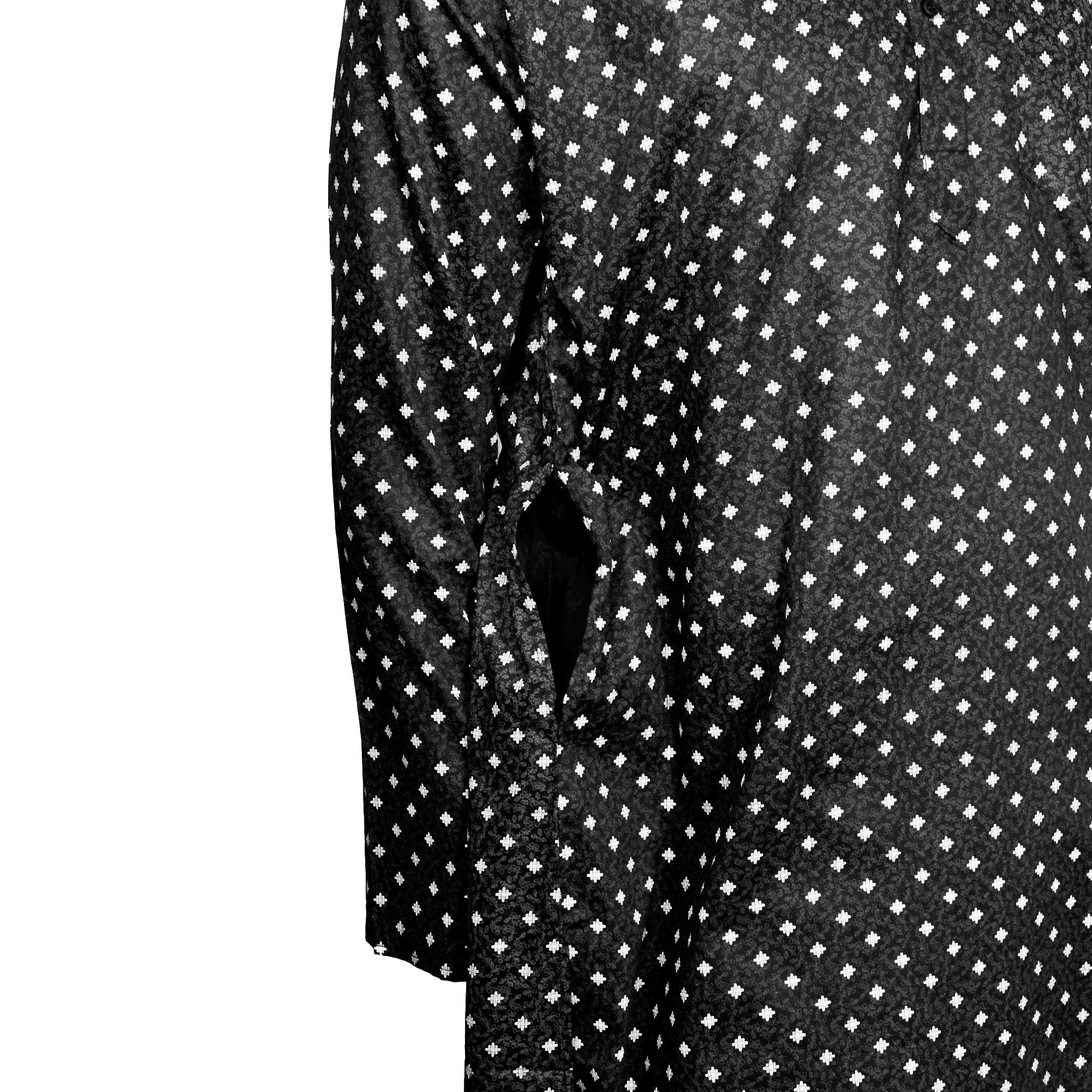 Black Cotton Men's Indian Knee Length Flower Pattern Kurta with Pockets - Hijaz