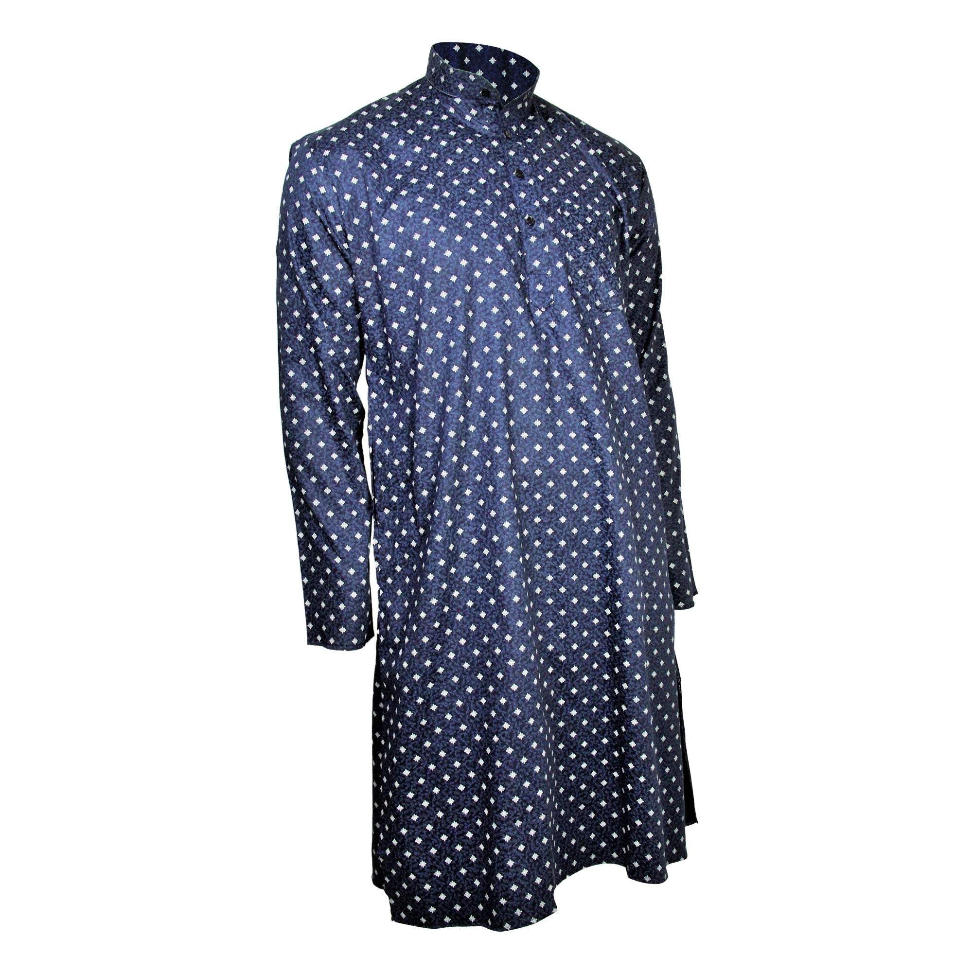 Navy Blue Cotton Men's Indian Knee Length Pattern Kurta with Pockets - Hijaz