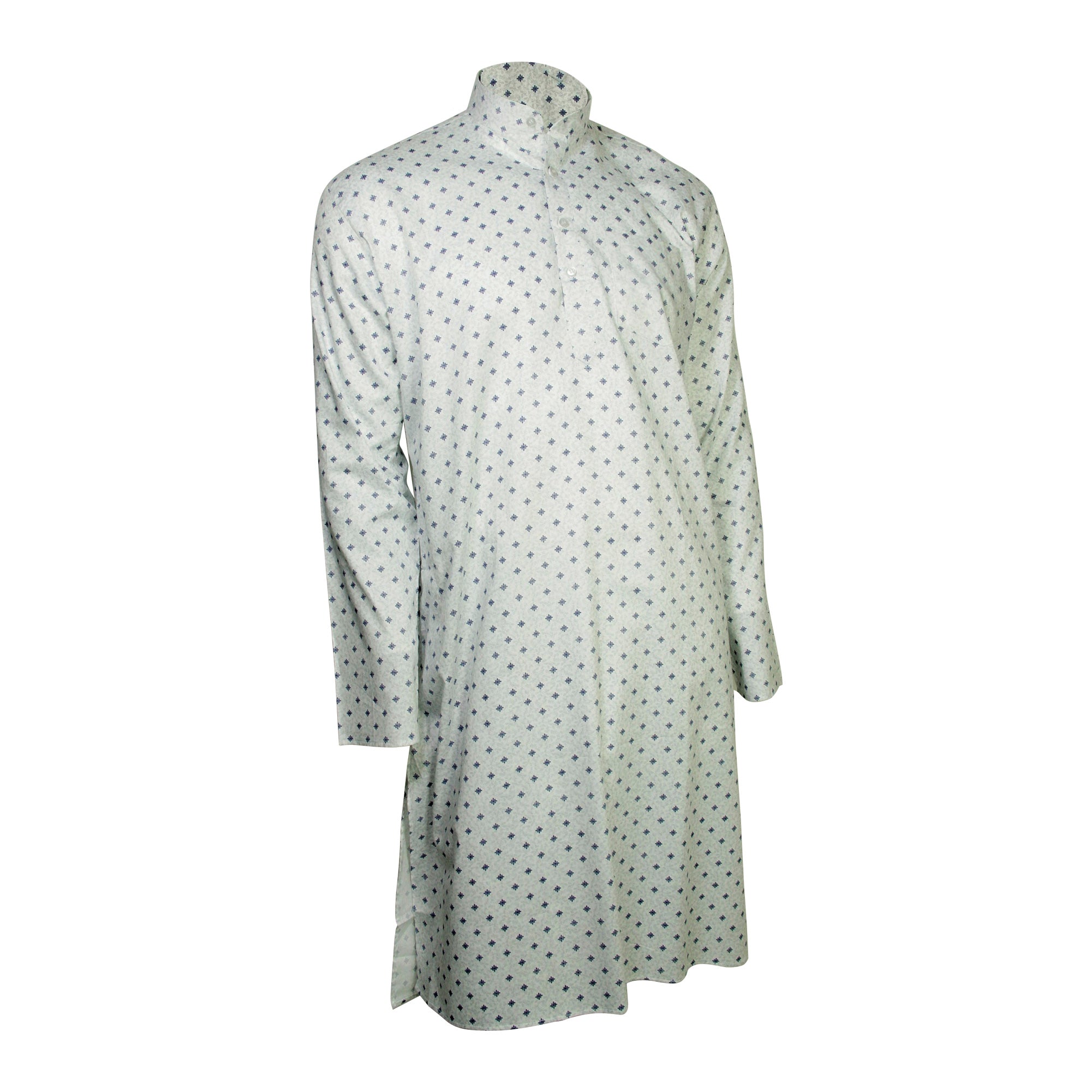 White Long Sleeve Cotton Men's Indian Long Pattern Kurta with Pockets - Hijaz