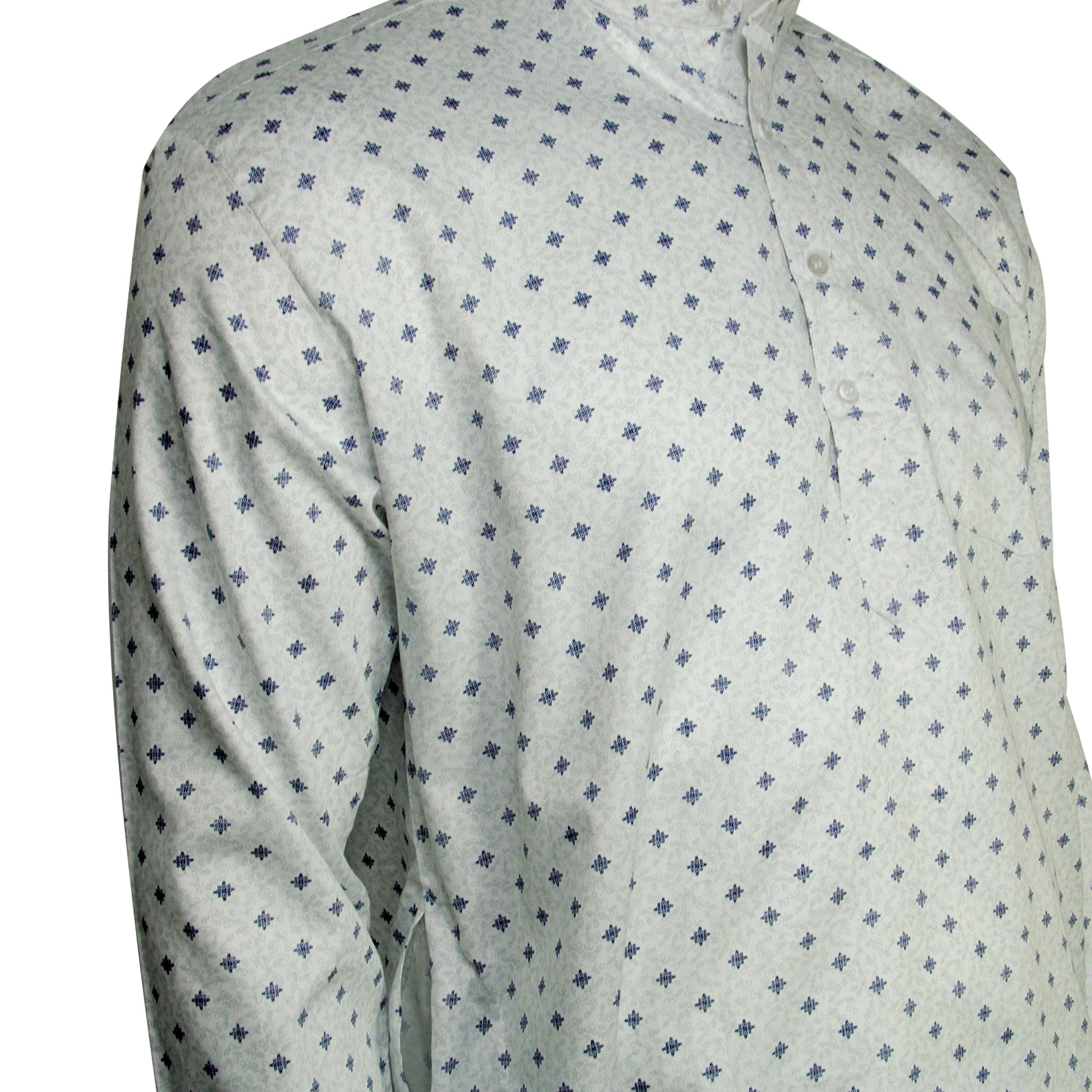 White Long Sleeve Cotton Men's Indian Long Pattern Kurta with Pockets - Hijaz