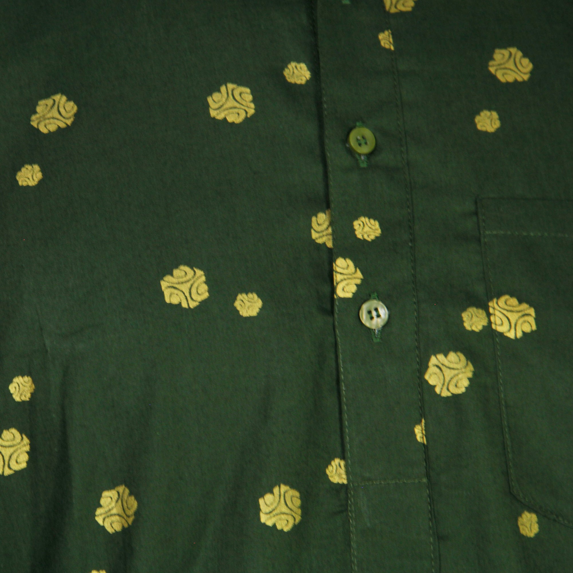 Green and Gold Foil Long Authentic Indian Pattern Kurta with Pockets - Hijaz