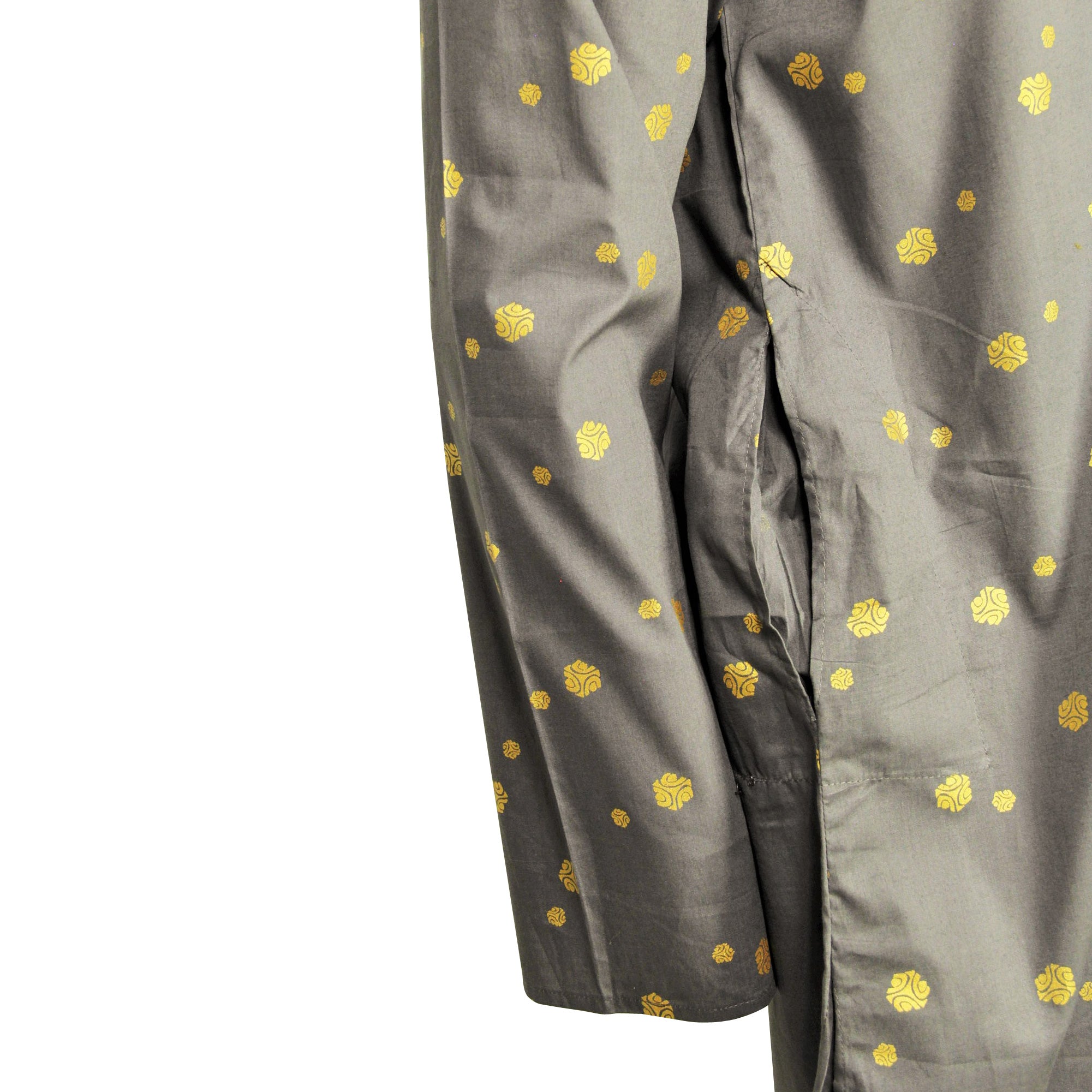 Gray and Gold Foil Long Authentic Indian Pattern Kurta with Pockets - Hijaz