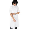 Men's White Casual Cotton Short Asian Kurta Shirt With Accent Cuffs - HijazMen's White Casual Cotton Short Asian Kurta Shirt With Accent Cuffs - Hijaz