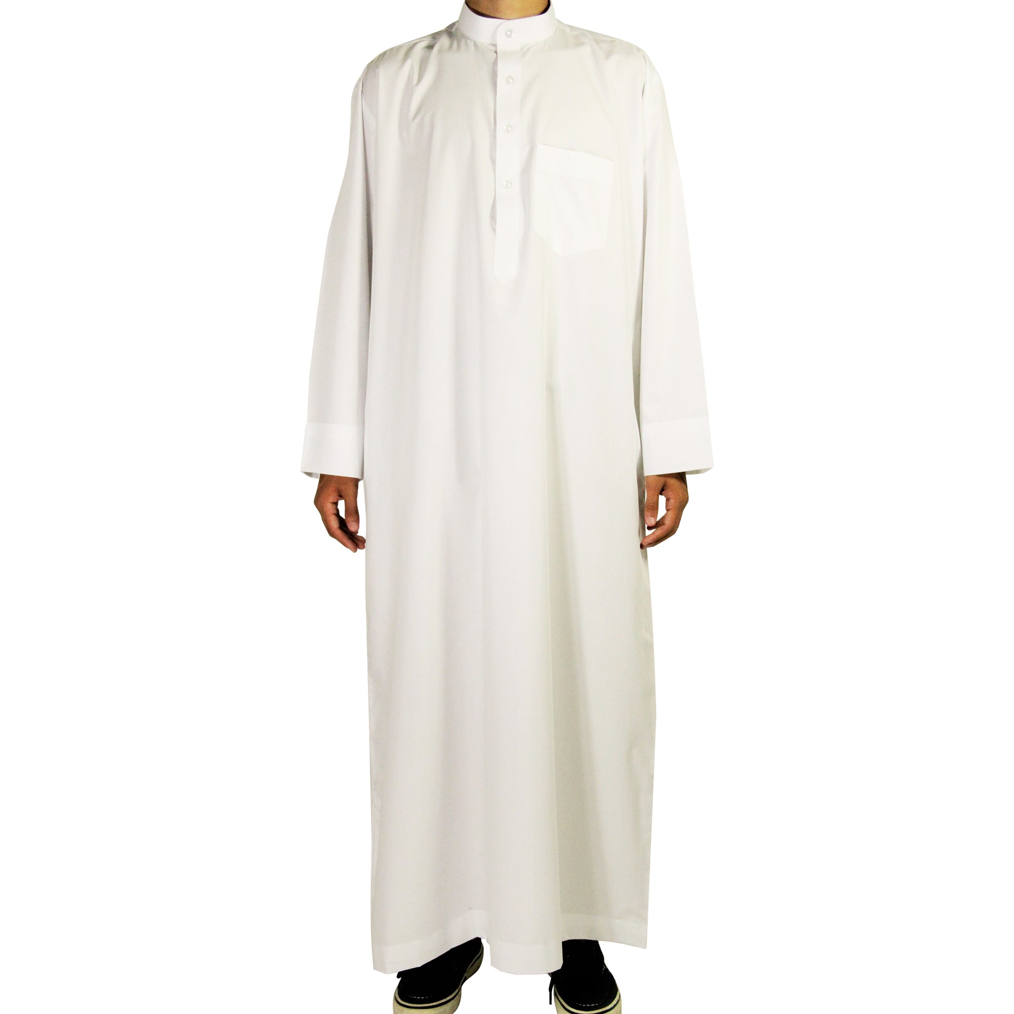 Hijaz White Loose Fit Long Sleeve Men's Formal Thobe Cotton Arab Robe