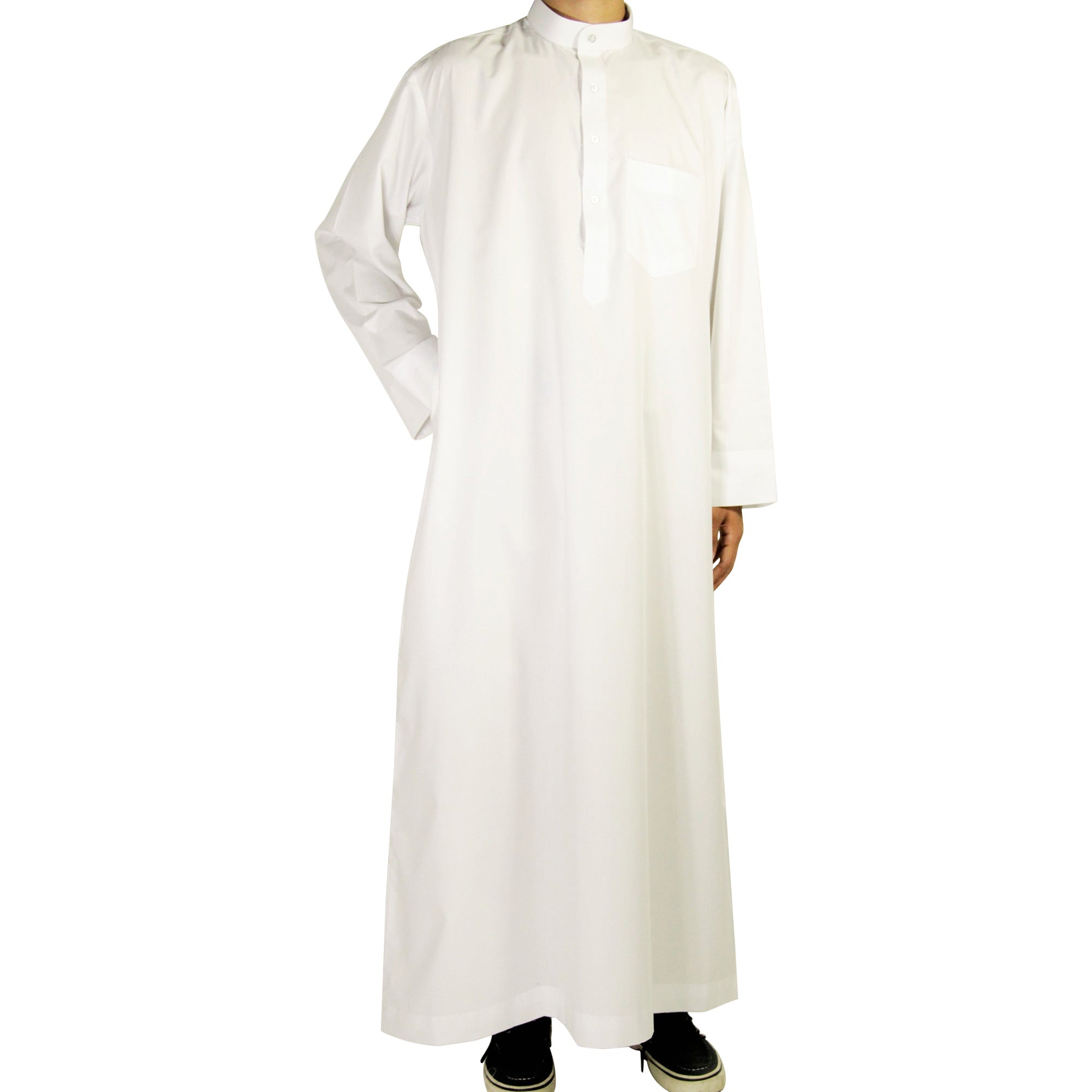 White Relax Loose Fit Long Sleeve Men's Formal Thobe Cotton Arab Robe - 58 - Hijaz