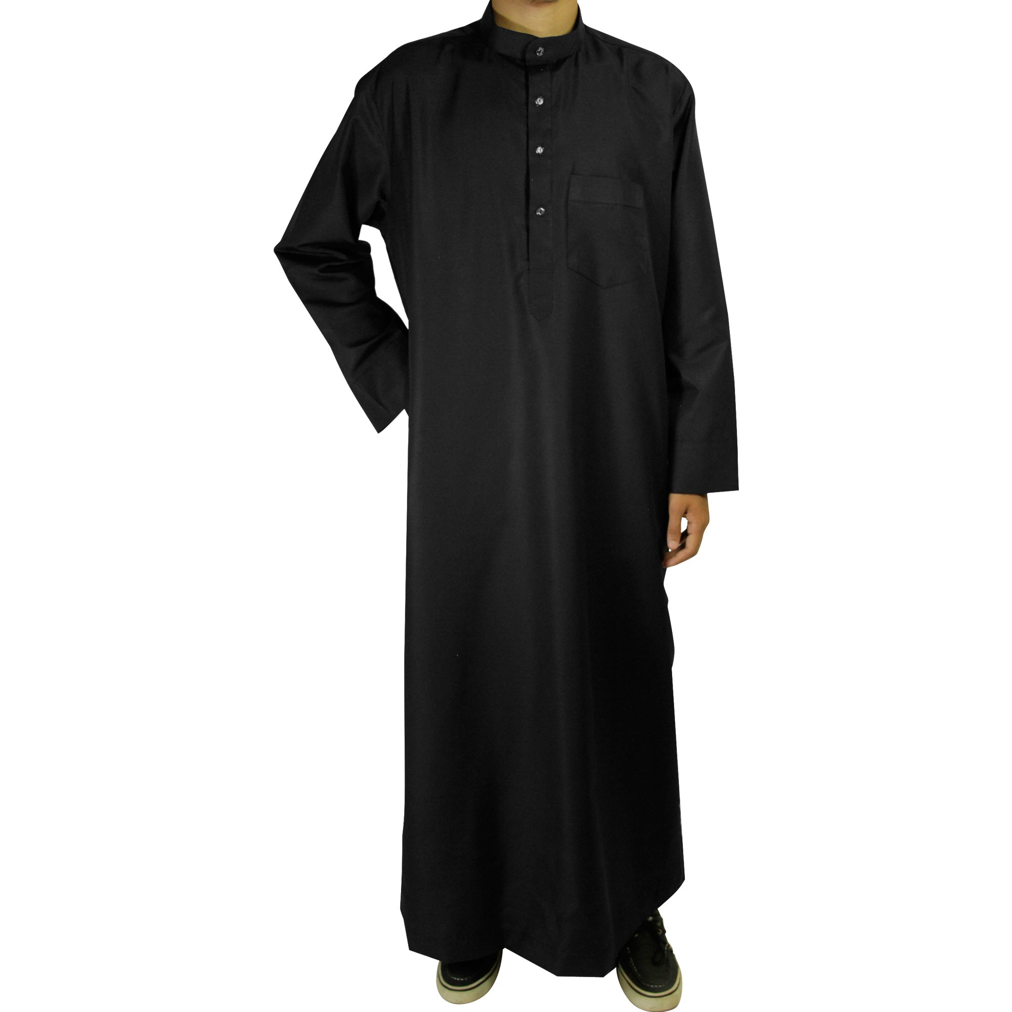 Black Relax Loose Fit Long Sleeve Men's Formal Thobe Cotton Arab Robe - Hijaz