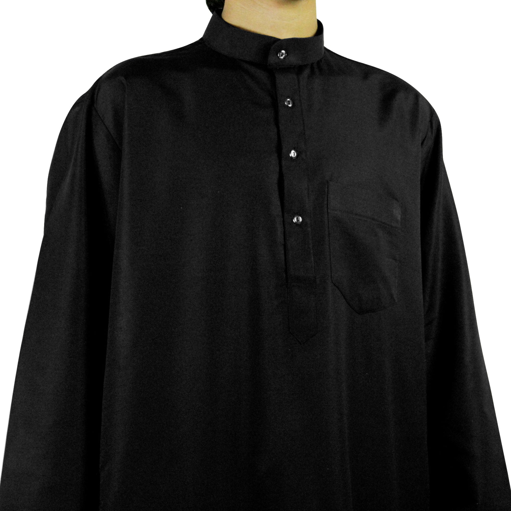 Black Relax Loose Fit Long Sleeve Men's Formal Thobe Cotton Arab Robe - Hijaz