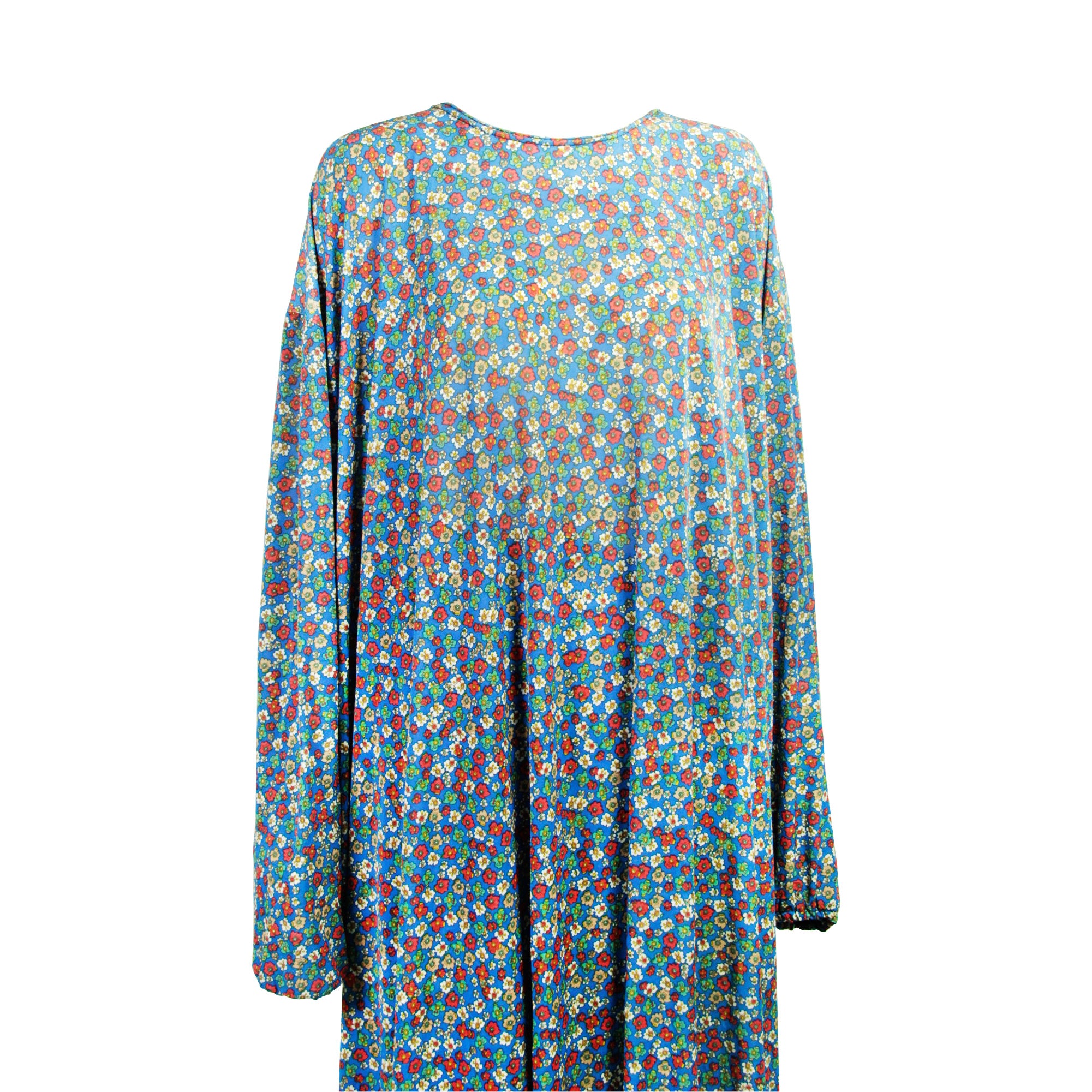 One Size Blue Floral Women's Loose Prayer Clothes Abaya Gown With Hijab - Hijaz