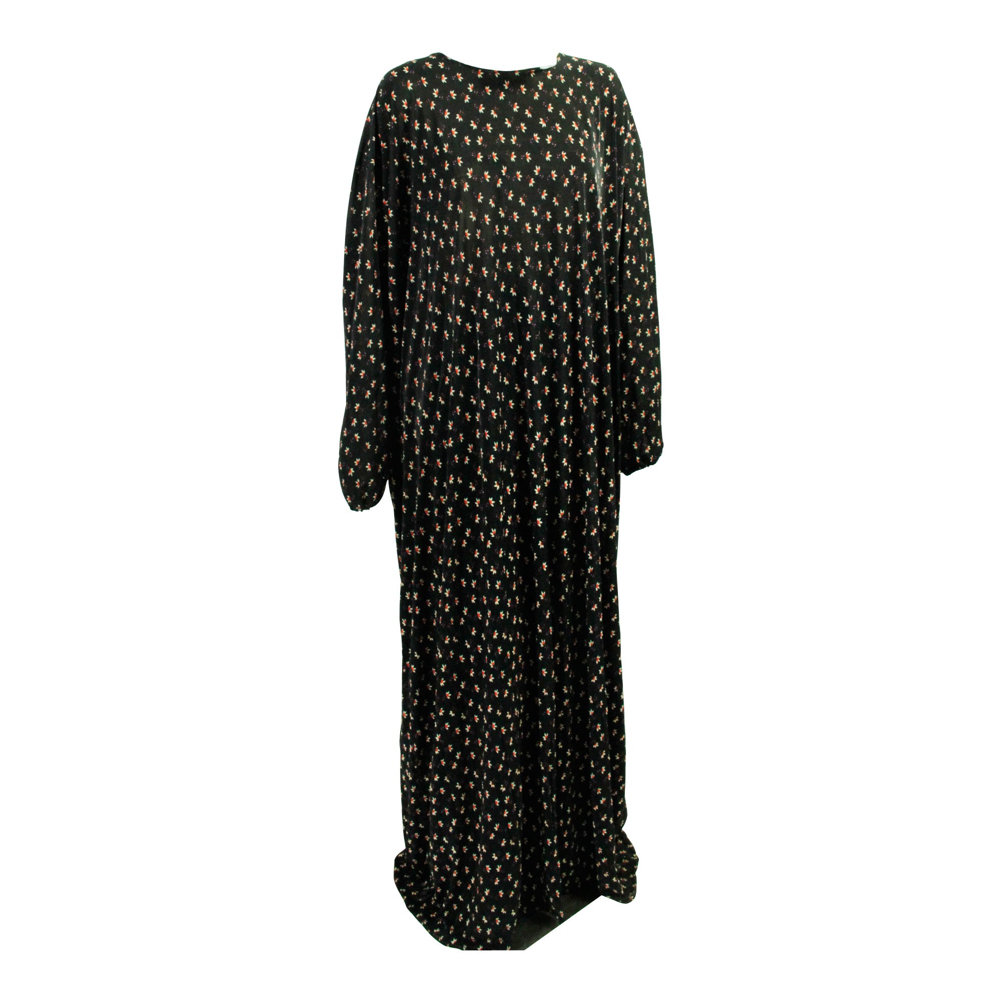 One Size Black Fan Floral Women's Loose Prayer Clothes Abaya Gown With Hijab - Hijaz