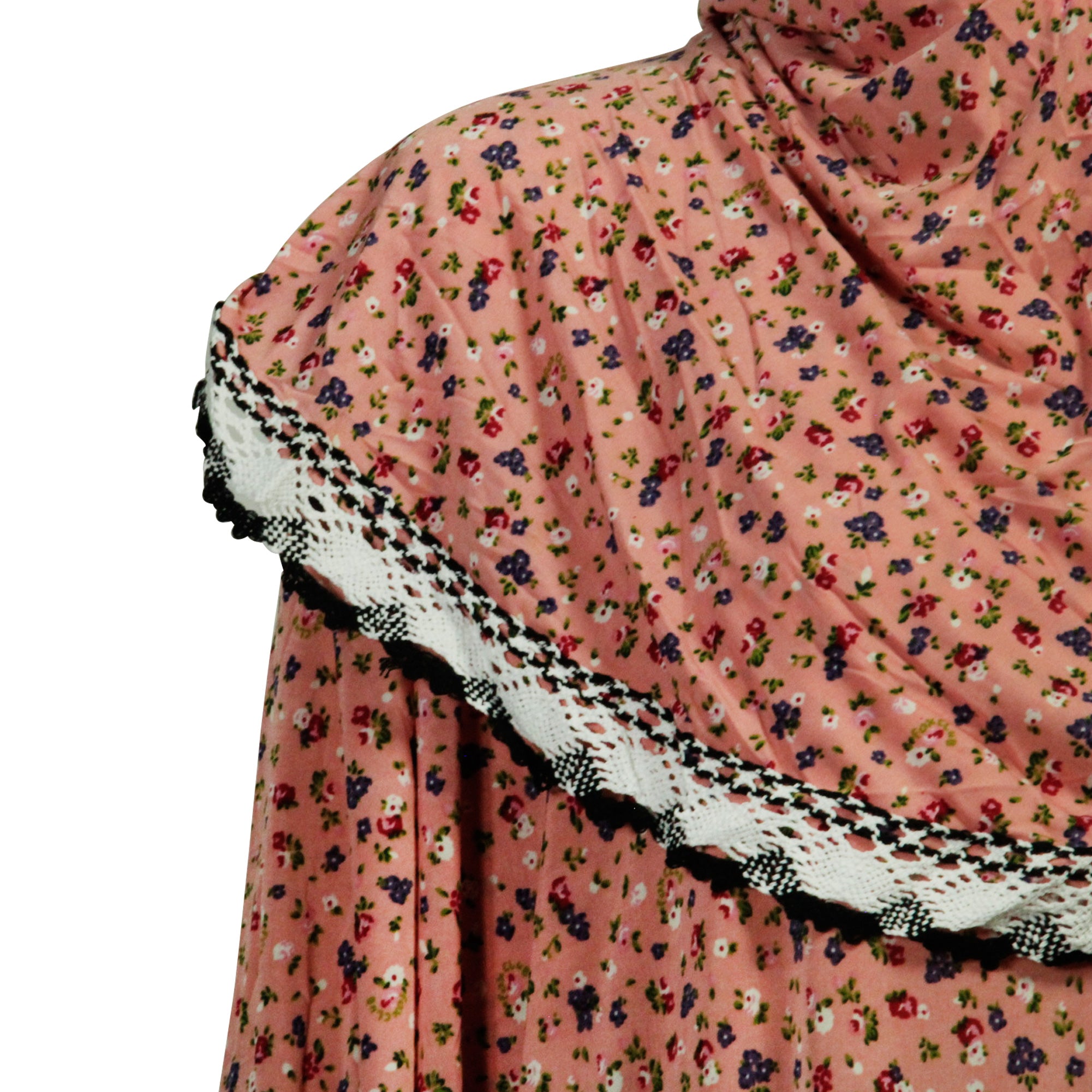 One Size Pink Floral Women's Loose Prayer Clothes Abaya Gown With Hijab - Hijaz
