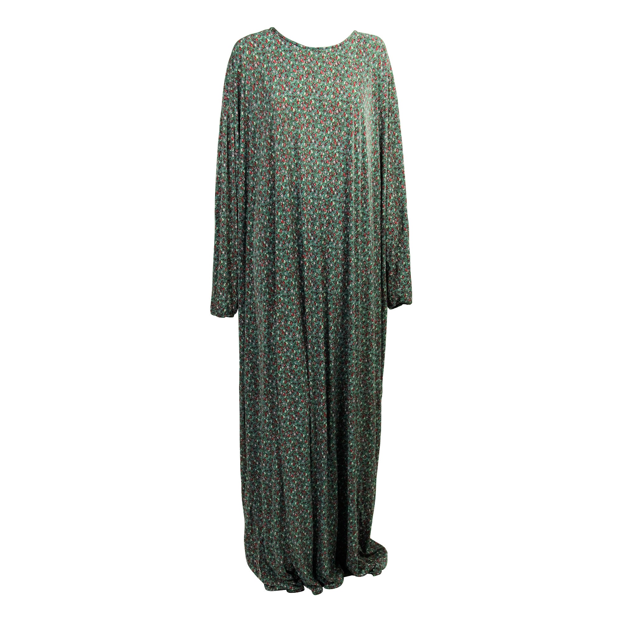 One Size Green Floral Women's Loose Prayer Clothes Abaya Gown With Hijab - Hijaz