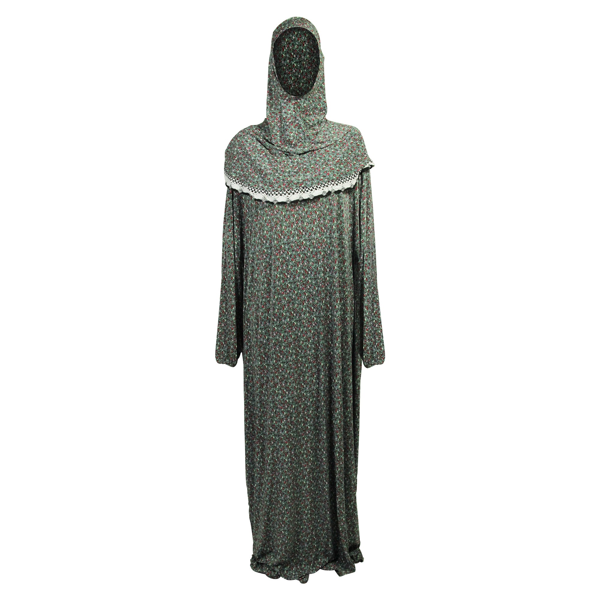 One Size Green Floral Women's Loose Prayer Clothes Abaya Gown With Hijab - Hijaz